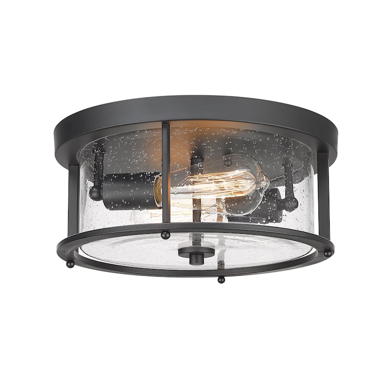 2 Light Flush Mount Ceiling Light Matte Black Finish with Seeded Glass - 12" x 12" x 5.6"(L x W x H)