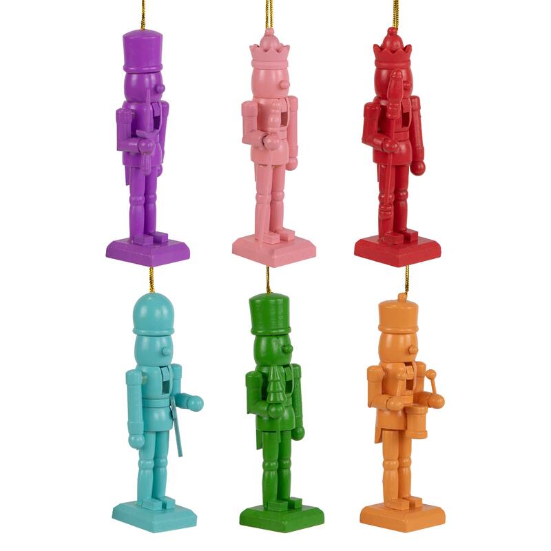 Nutcracker Wooden Christmas Ornaments - 5" - Multicolor - Set of 6
