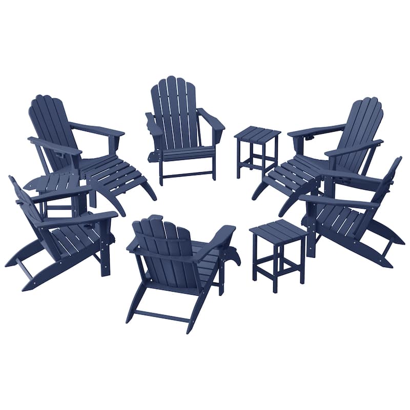 Aderson Outdoor Poly Adirondack Chair With Ottoman And Side Table 12-Piece Set - Navy Blue