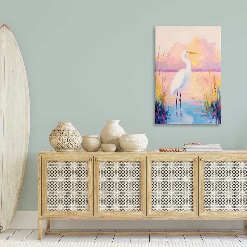 Stupell Egret under Beaming Sunset Canvas Wall Art Design By Arlington Prints