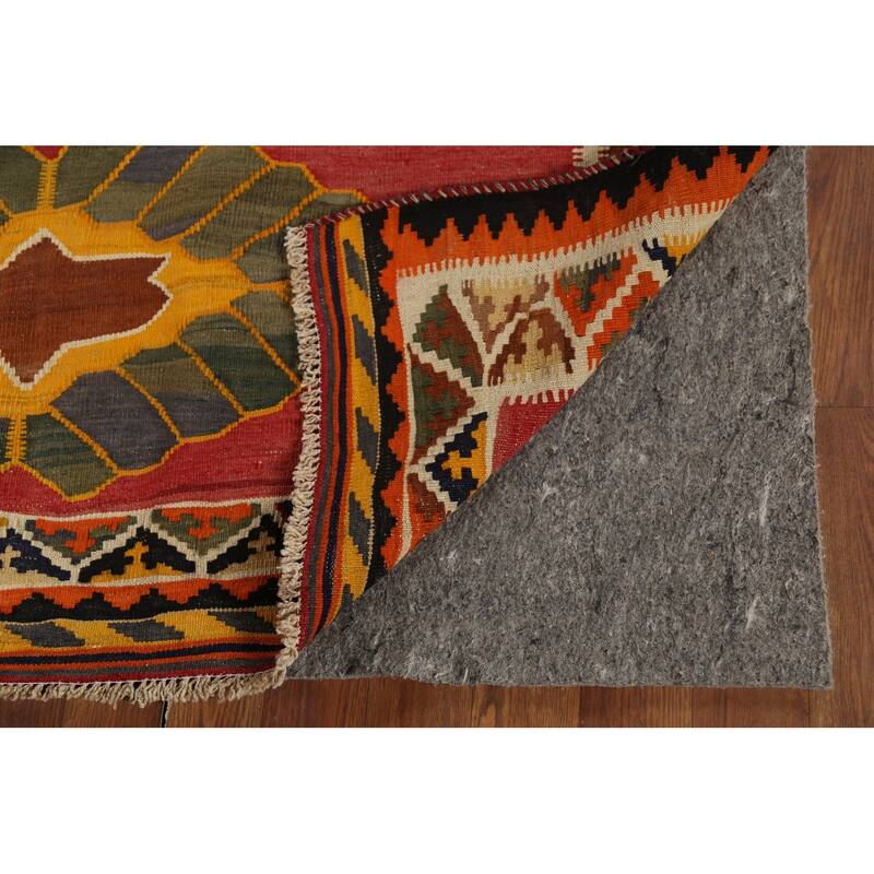 Vegetable Dye Kilim Qashqai Persian Antique Rug Hand-Woven Wool Carpet - 4'11"x 7'5"