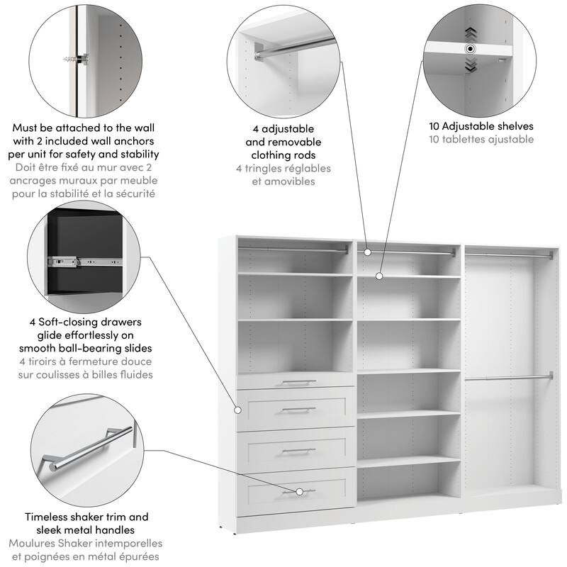 Bestar Florence 107W x 16D Walk-In Closet Organizer System, Shaker