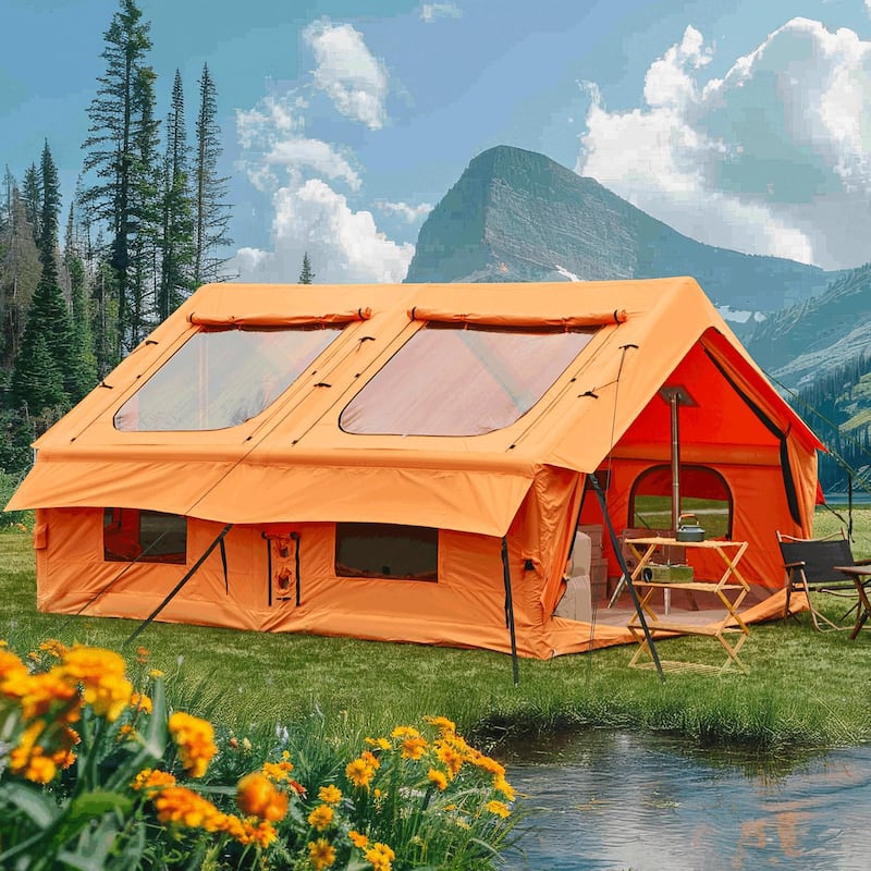 EROMMY Inflatable Tent with Chimney Opening, 8-10 Person Air Glamping Tent - Orange
