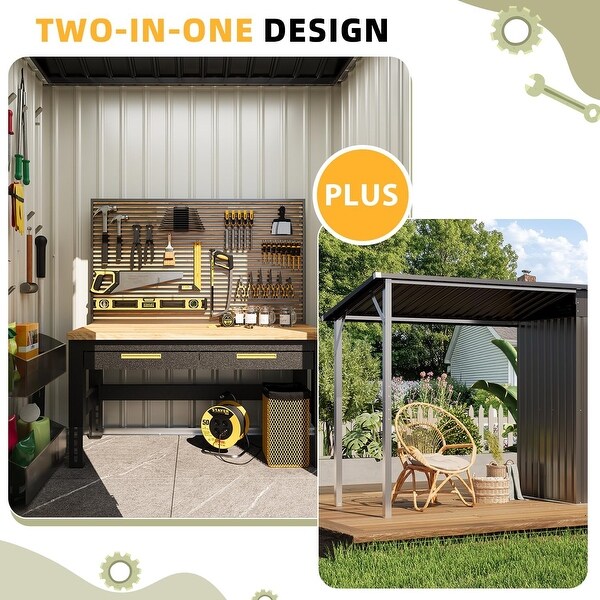 AECOJOY Outdoor Open-Sided Storage Shed Tool Shed Attached Hardtop