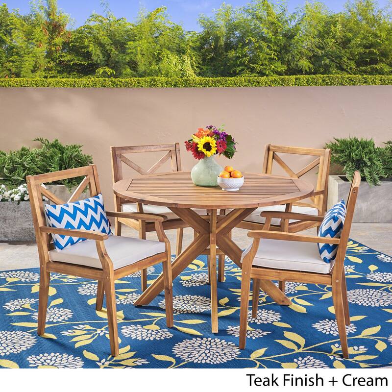 Llano Outdoor 5 Piece Acacia Wood Dining Set by Christopher Knight Home
