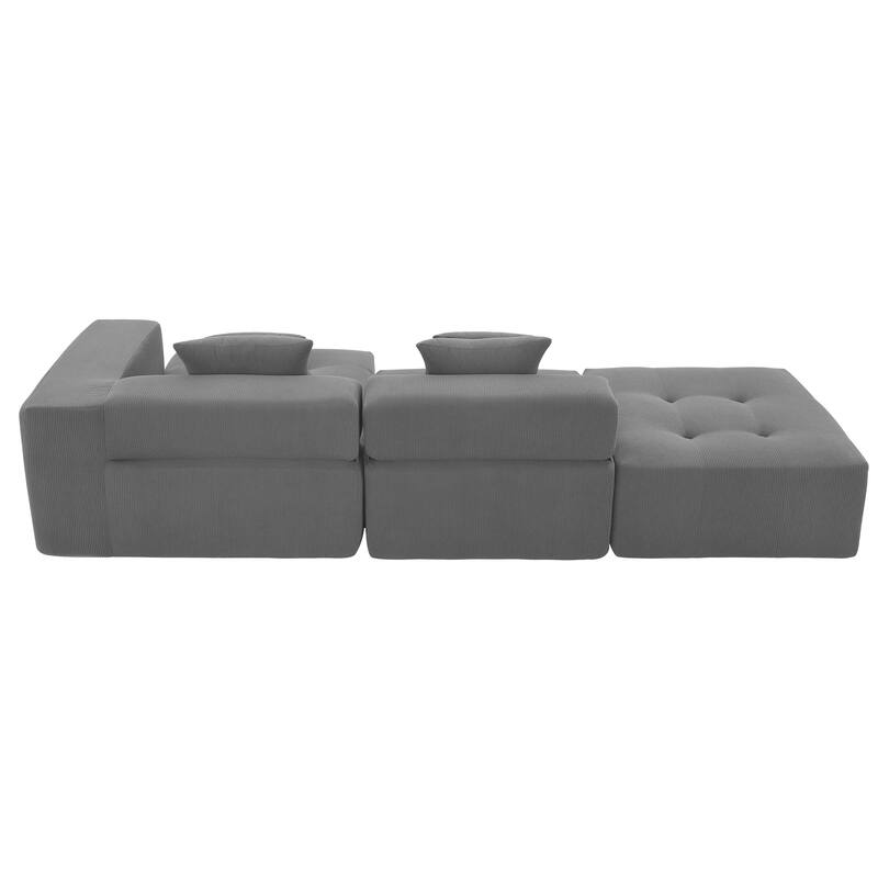 105.5" Corduroy L-Shaped Modular Sofa, Tufted Design, No Assembly