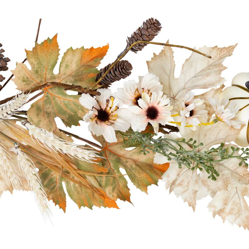 Pumpkin Pinecone and Wheat Artificial Floral Fall Harvest Garland - 5' x 6" - 5' x 6"