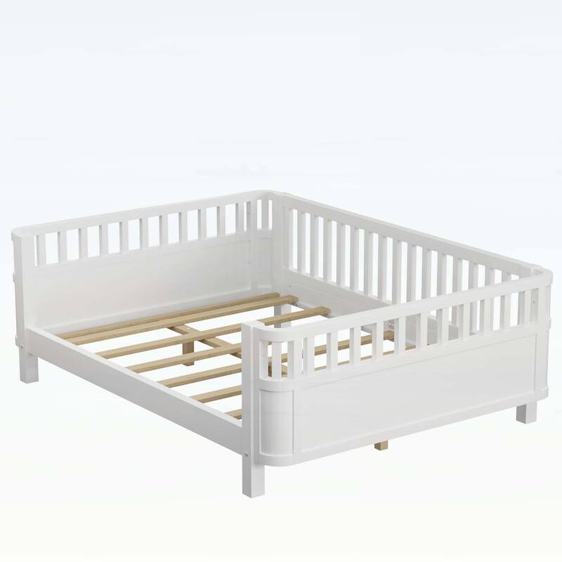 Wood Platform Bed,with Safety Rails and Rounded Corners