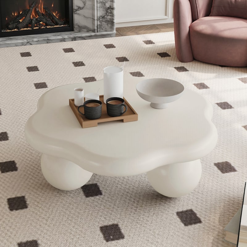 Cloud Shaped Coffee Table, Petal-Shaped Modern Minimalist Coffee Table with Spherical Legs