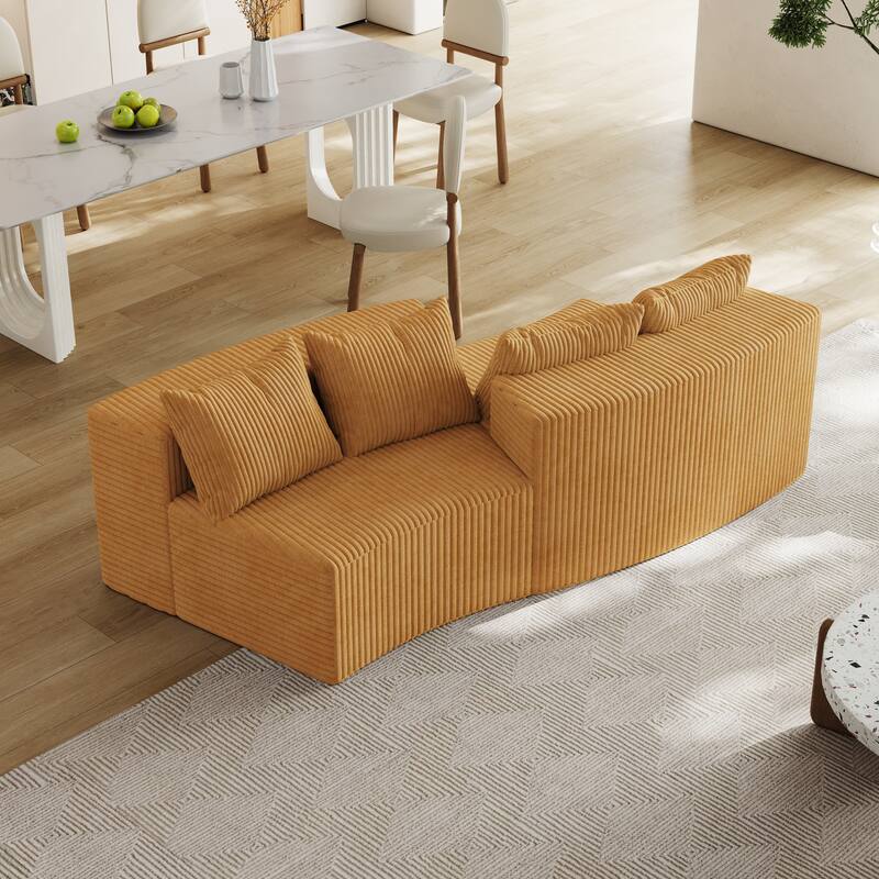Modular Curved Loveseat Couch Corduroy Sectional Sofa with 4 Pillows