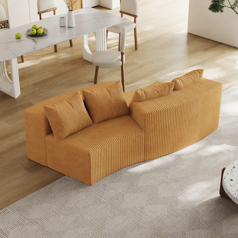 Roomfitters Modular Curved Sectional Sofa, 2-Piece Corduroy Semi-Circular Couch with Pillows