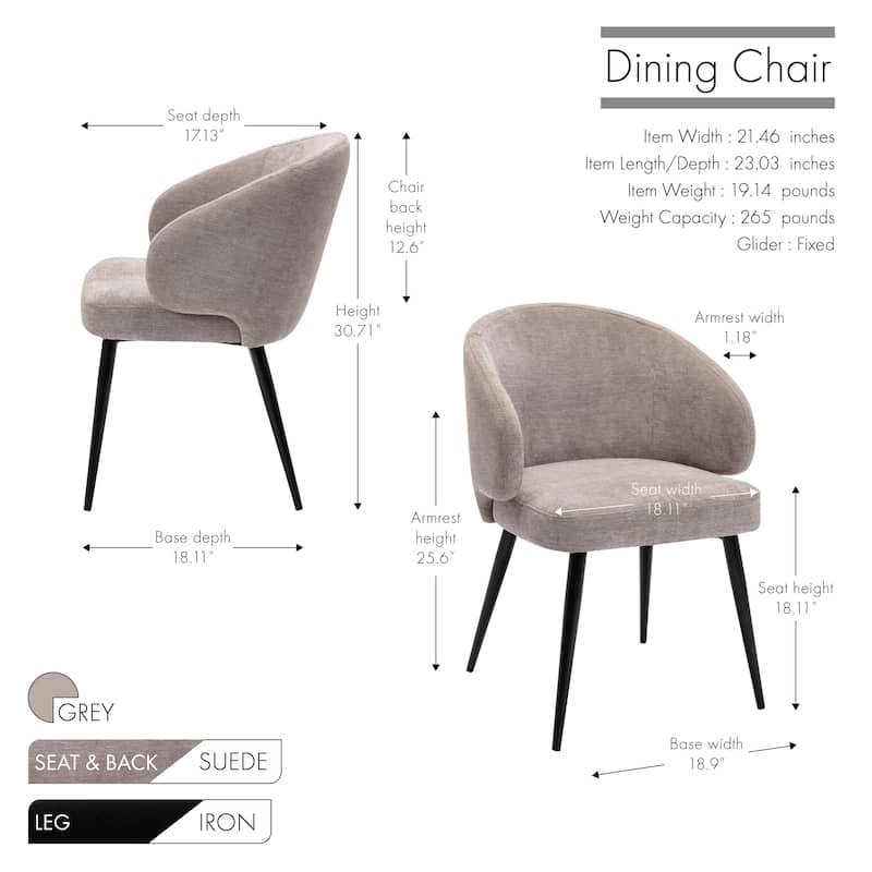 Porthos Home Dana Dining Chair, Suede Upholstery and Iron Legs