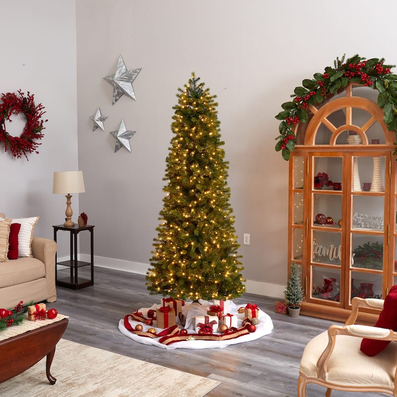 7.5ft. Slim Mountain Spruce Artificial Christmas Tree with 600 Warm White Micro LED Lights & Remote - Stunning Tall Display