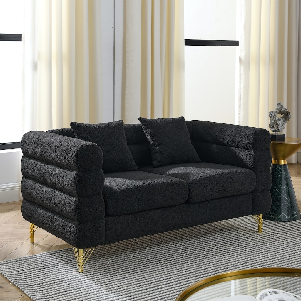 Roomfitters 60" 2-Seater Sectional Sofa, Modern Boucle Upholstered Loveseat with Gold Legs for Living Room