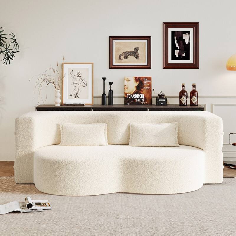Modern 78.7" Floor Sofa With 2 Pillows For Small Pace Living Room, Convertible Sleeper Sofa Bed