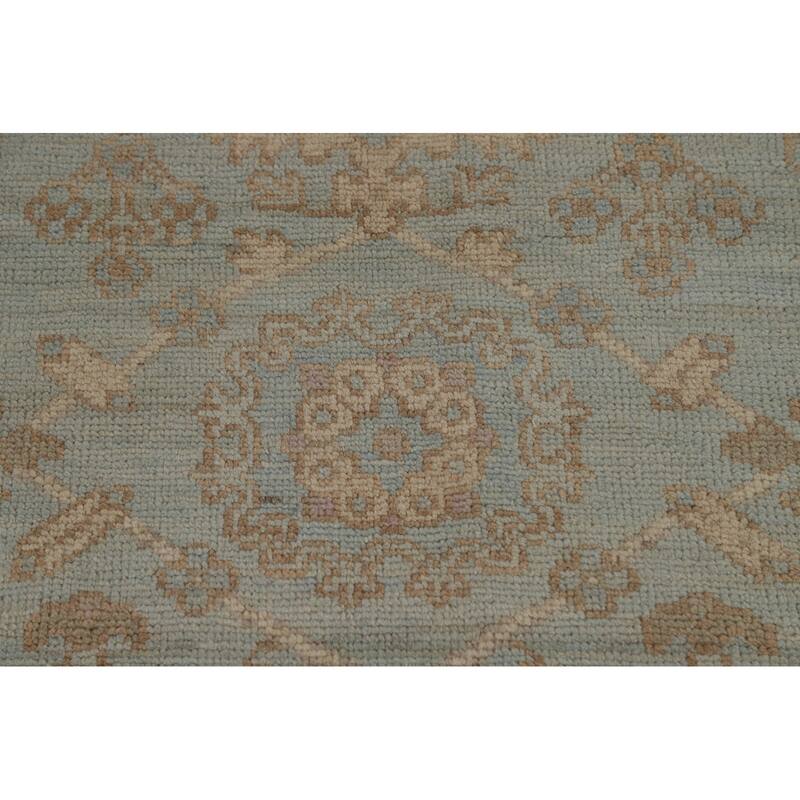 Vegetable Dye Oushak Turkish Runner Rug Handmade Blue Wool Carpet - 2'10" x 9'10"