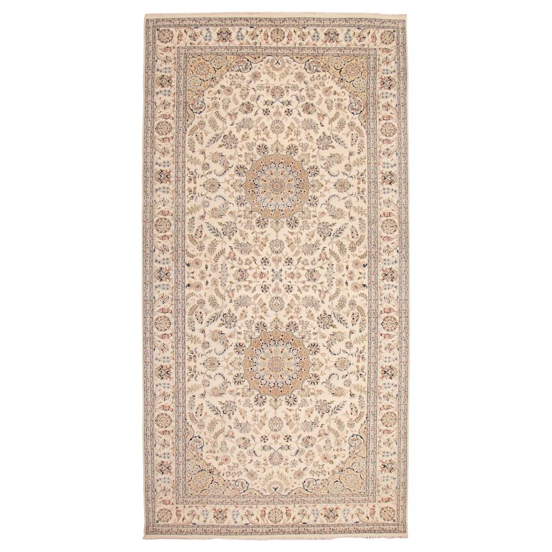 ECARPETGALLERY Hand-knotted Nain Cream Silk, Wool Rug - 8'0 x 15'11 - Cream - 8'0 x 15'11
