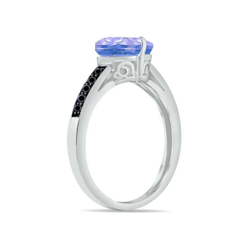 Marquee Jewels Tanzanite and Black Diamond Ring in 10K White Gold