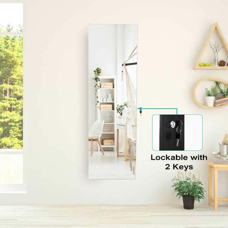 Gymax Mirror Jewelry Cabinet 96 LED Lights Wall Door Mounted Armoire - See Details