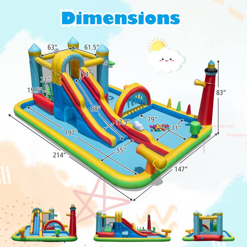Gymax Inflatable Water Park w/Ocean Balls Climbing Wall Ball Pit Toss - Multicolor