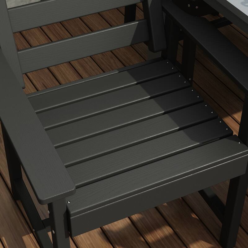 Outdoor Dining Table and Chair Set: HDPE Material, Wood - Grain Design