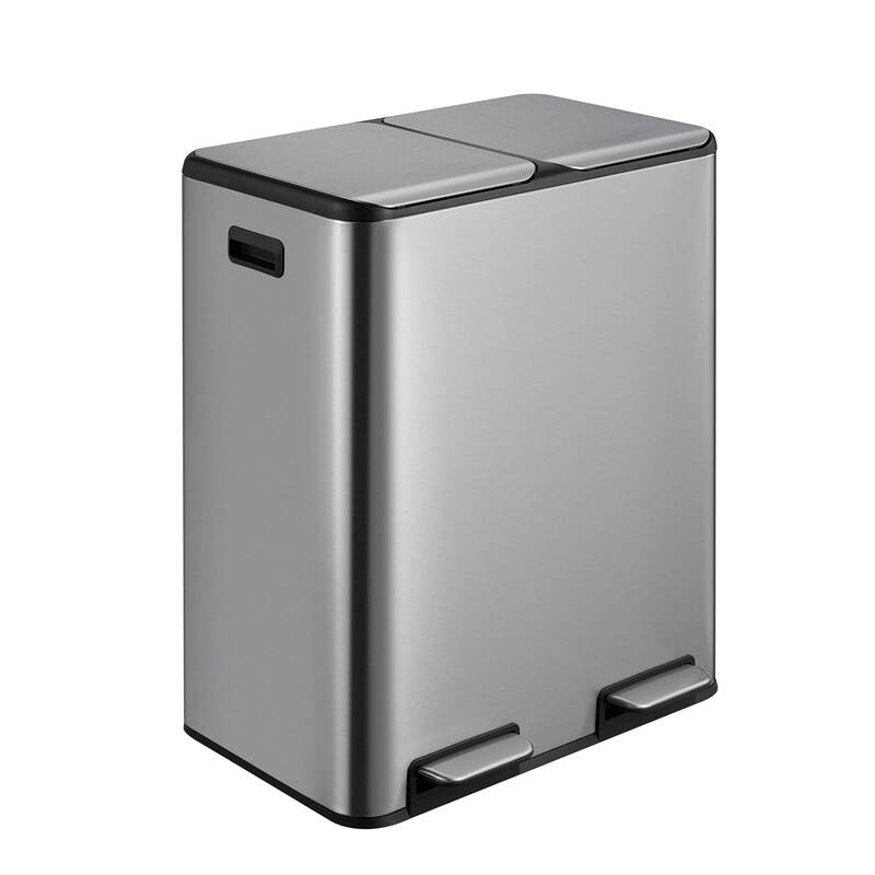 16 Gallon/60 L Kitchen Stainless Steel Dual Garbage Can with Soft-Close Lid