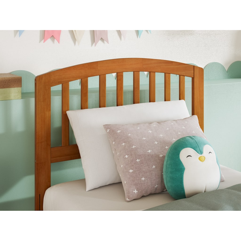 Twin Solid Wood Headboard with Attachable USB Charger in Light Toffee, Classic Panel Design with Modern Touch