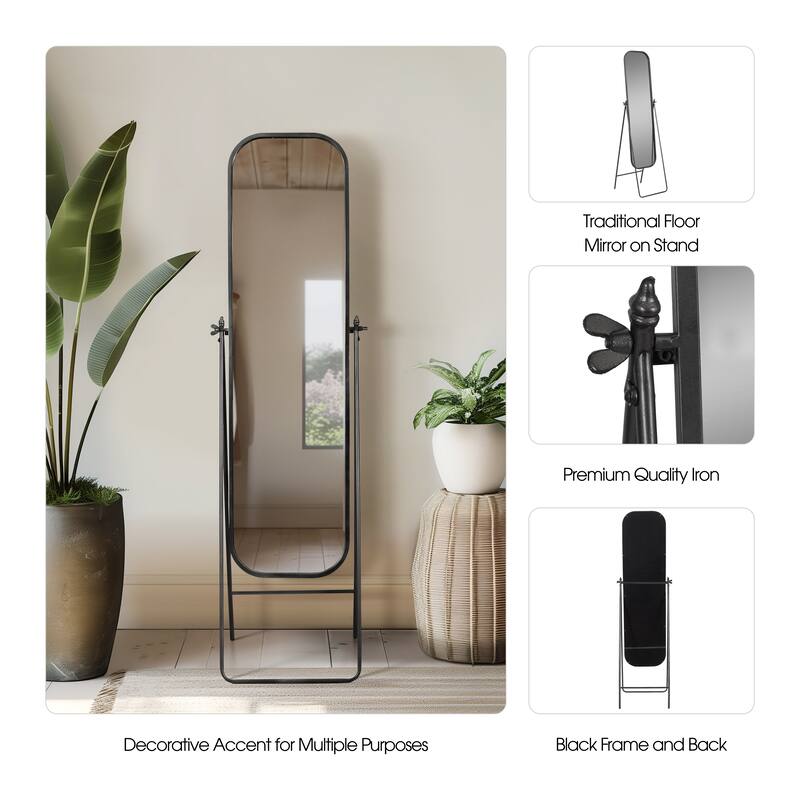 Sagebrook Home Metal Floor Mirror on Stand, 21x69, Black Iron, MDF & Reflective Glass, Home Decor Accent - 21" x 23" x 70"