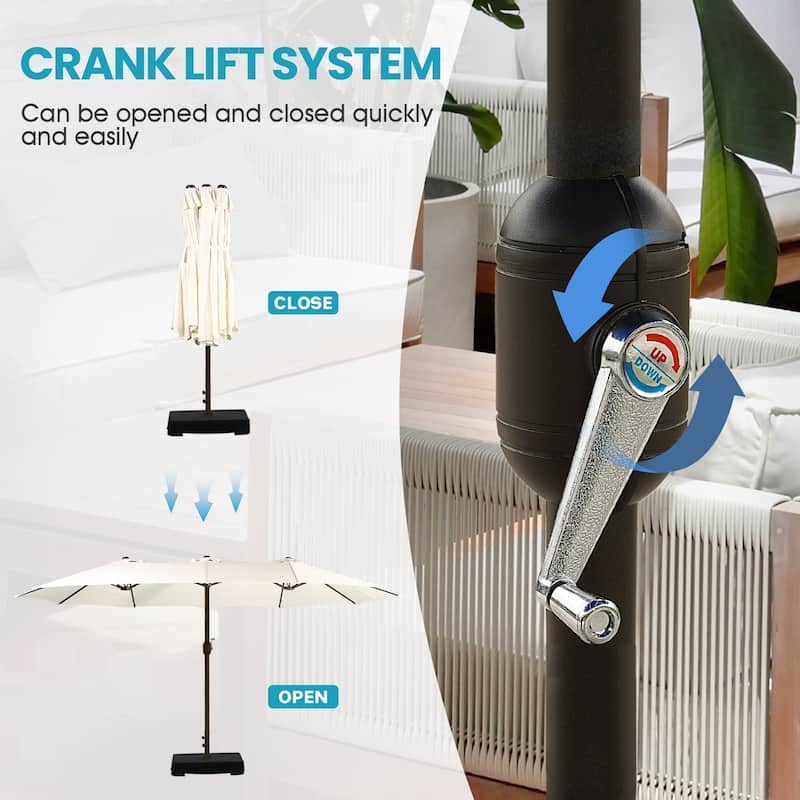 Aoodor 15ft Outdoor Double Sided Market Patio Umbrella with Base Stand