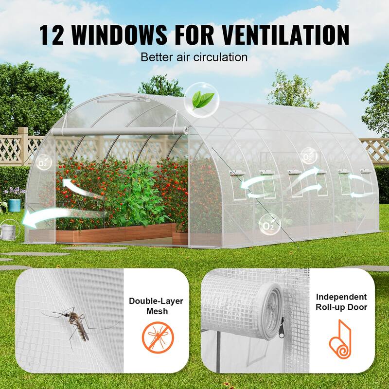 Walk-in Tunnel Greenhouse, Hoop House Greenhouse Tunnel, Plant Hot House with Galvanized Steel Frame, Green PE Cover