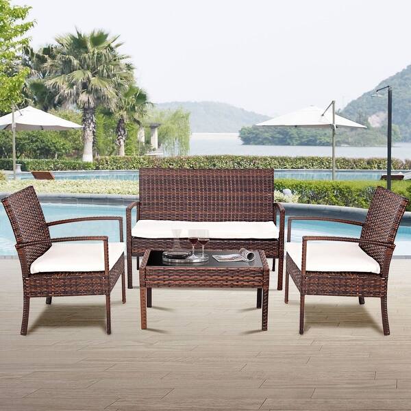 Costway Rattan Patio Furniture Set With Cushioned Seats 4 Piece Patio Furniture