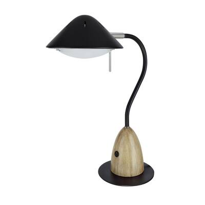 Aspen Creative Dimmable LED Desk Lamp, 7W Modern Design in Black with Wood Grain Finish, 18 1/2" High