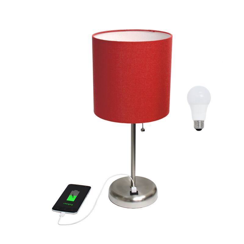 White Stick Lamp with USB charging port and Fabric Shade
