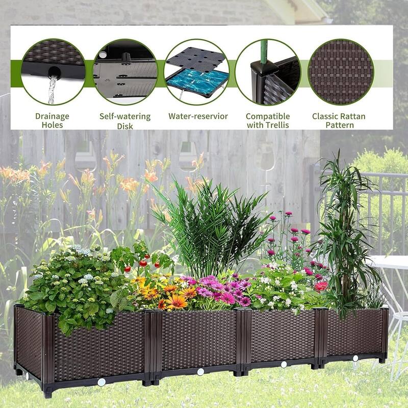 Self-Watering Elevated Planter Box, Raised Garden Beds for Vegetables, Flowers, Herbs