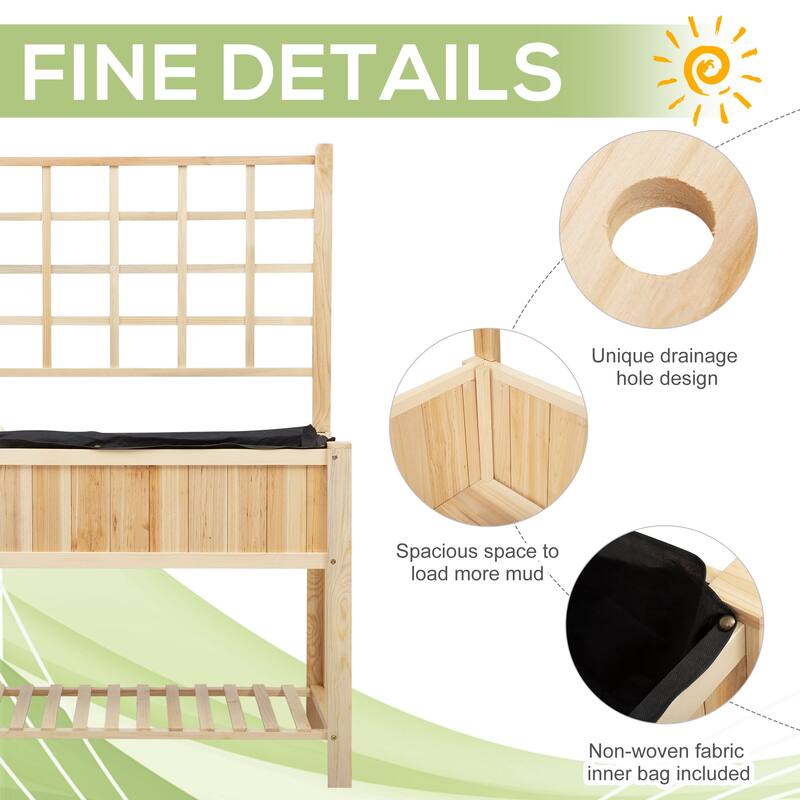 Outsunny 47" x 23" x 35" Wooden Raised Garden Planter Bed with Rear Grid Wall & a Spacious Planting Area for Vegetables