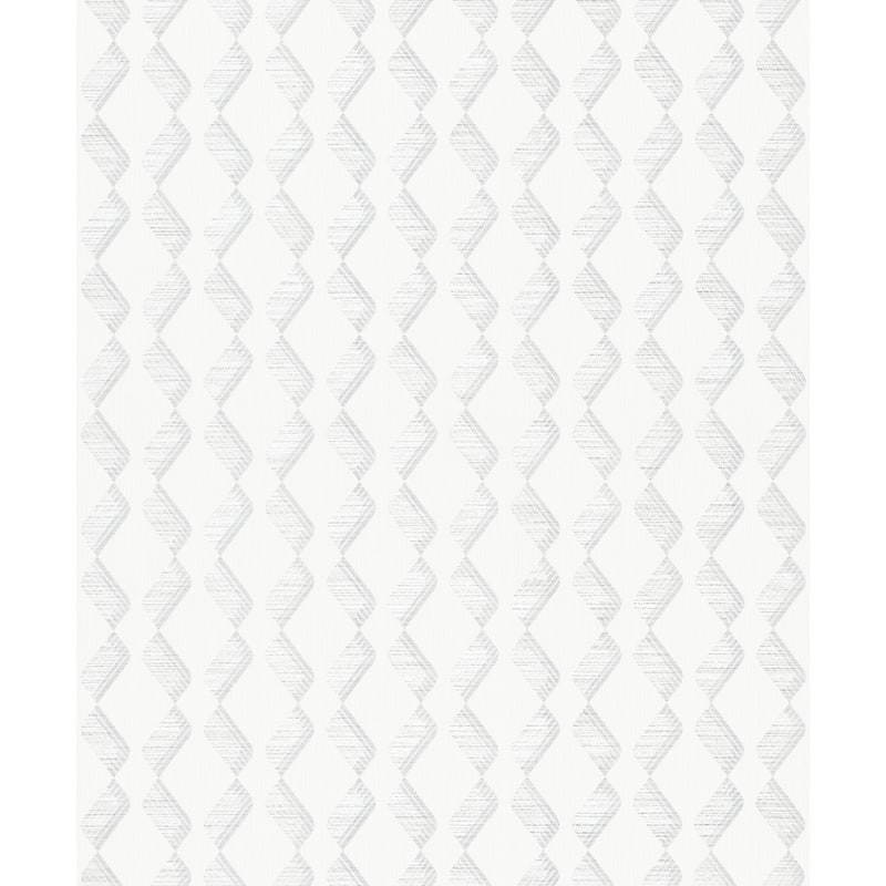 Galerie Wallcoverings Serene Collection Metallic Geometric Zig-Zag Vinyl on Non-woven Wallpaper Roll - 33 feet x 21 inches - White