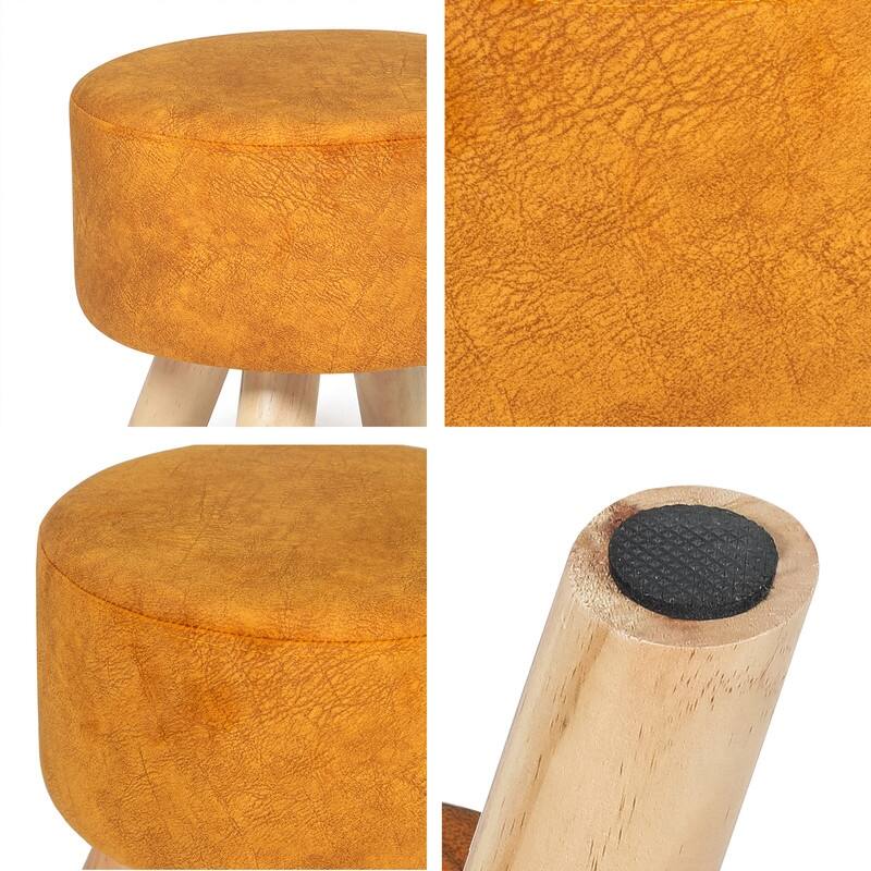Adeco Round Ottoman Velvet Foot Rest Stool with Non-Skid Legs