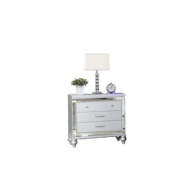 Sterling Contemporary 3-Drawer Nightstand with Mirror Inserts and Ambient LED Light - Silver