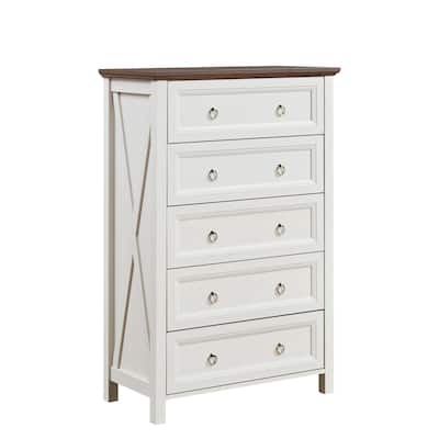 Farmhouse Style Drawer Dresser Rustic Wood Tall Drawers with 5 Drawers, for Bedroom Living Room, Hallway