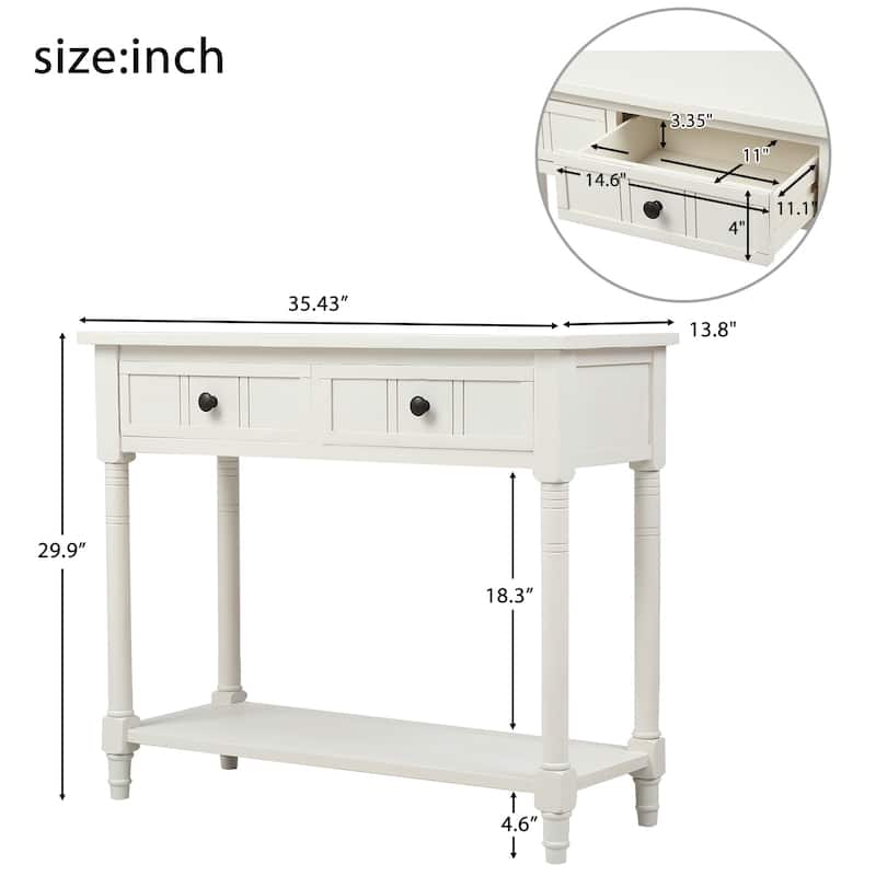 Traditional Design Retro Console Table Two Drawers and Bottom Shelf for Entryway Living Room