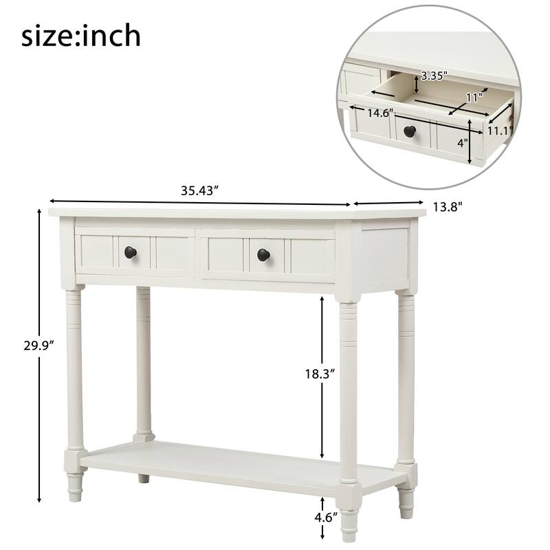 Daisy Series Wood Console Table with Two Drawers and Shelf - 13.80 x 35.43 x 29.90