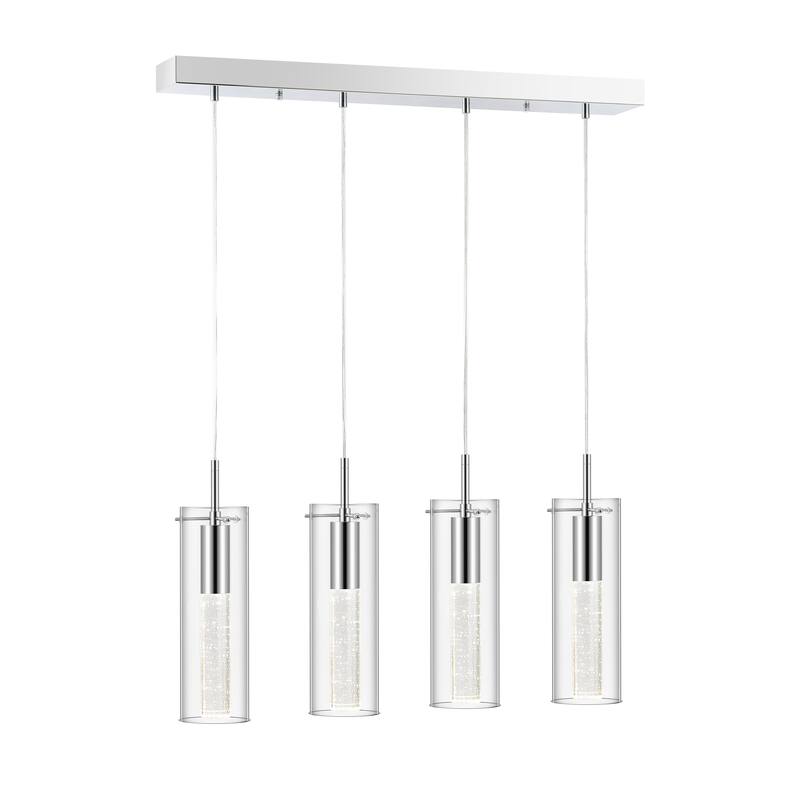 Zinnia Modern Style Iron/Crystal/Glass Integrated LED Linear Pendant, Chrome by JONATHAN Y