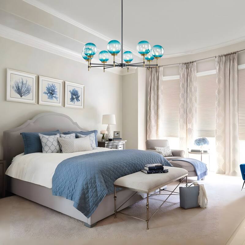 Starsky 8-Light Blue Bubble Novelty Candle-Inspired Chandelier - Black