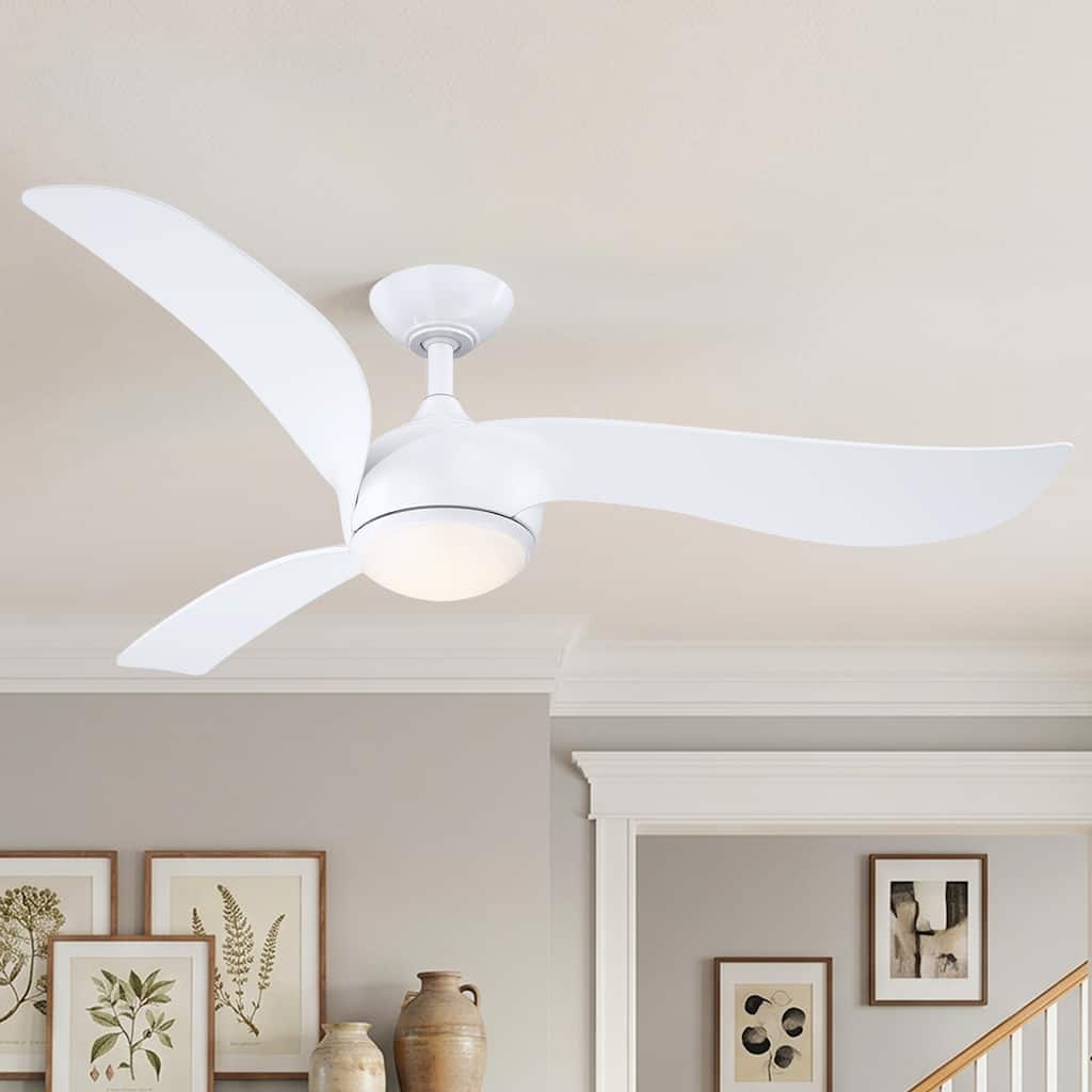 52" White Modern Propeller Acrylic Dimmable LED Ceiling Fan with Remote