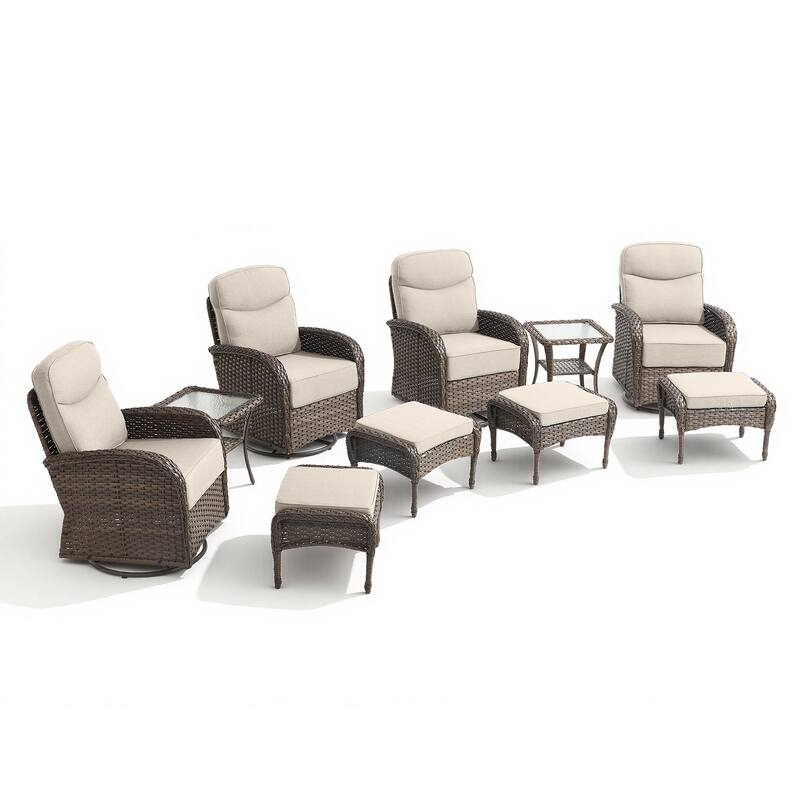Pocassy Outdoor Wicker Patio Sofa with Swivel Chair Ottoman Sets