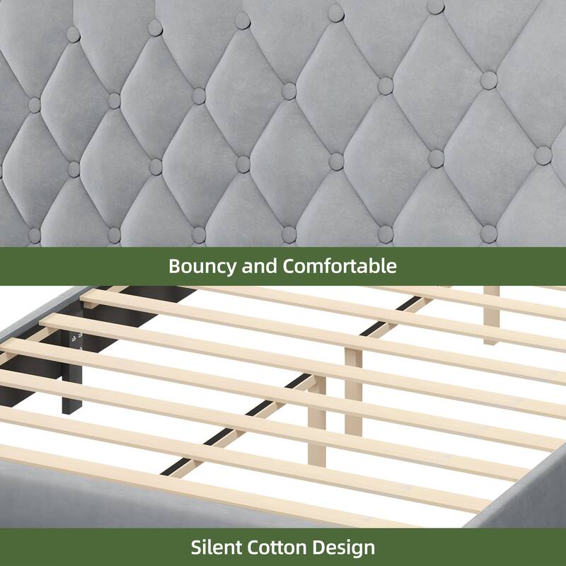 Moasis Upholstered Tufted Bed Frame with Adjustable Height Headboard