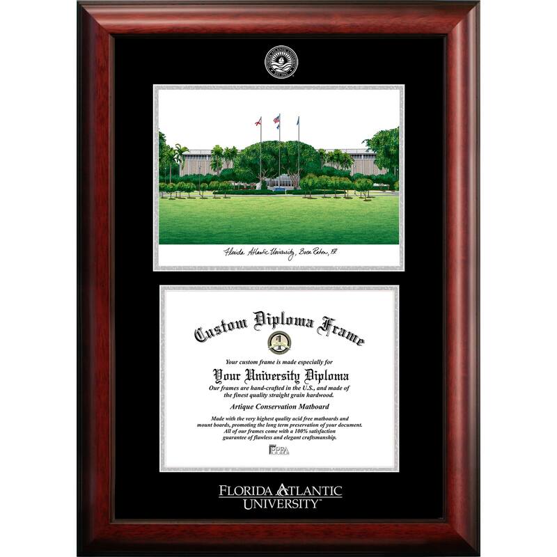 Florida Atlantic University 11w x 8.5h Silver Embossed Diploma Frame with Campus Images Lithograph