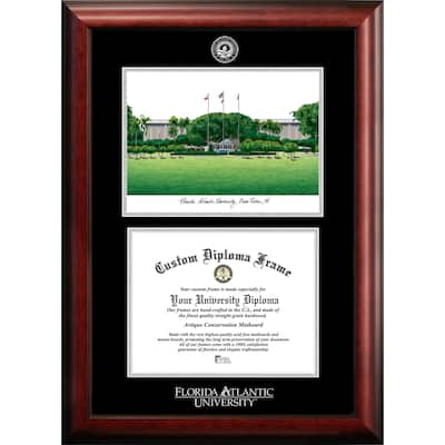 Florida Atlantic University 11w x 8.5h Silver Embossed Diploma Frame with Campus Images Lithograph