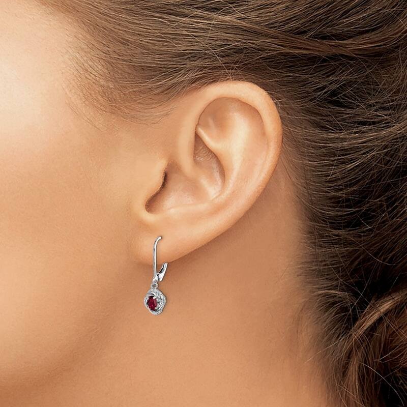 Curata 925 Sterling Silver Dangle Polished Leverback Diamond and Created Ruby Earrings - 26x7mm Wide