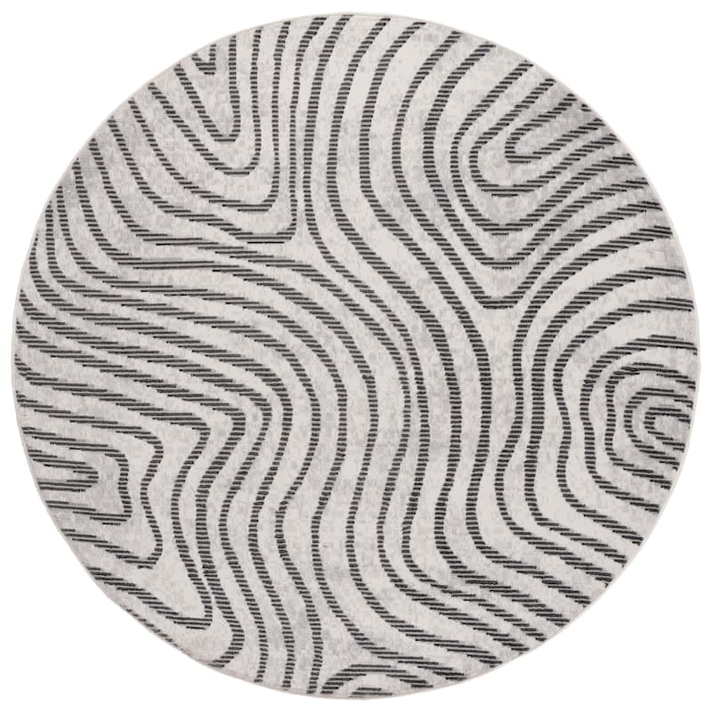 SAFAVIEH Temple Luzia Modern Contemporary Abstract Rug - 6'7" Round - 6'7" Round - Ivory/Grey